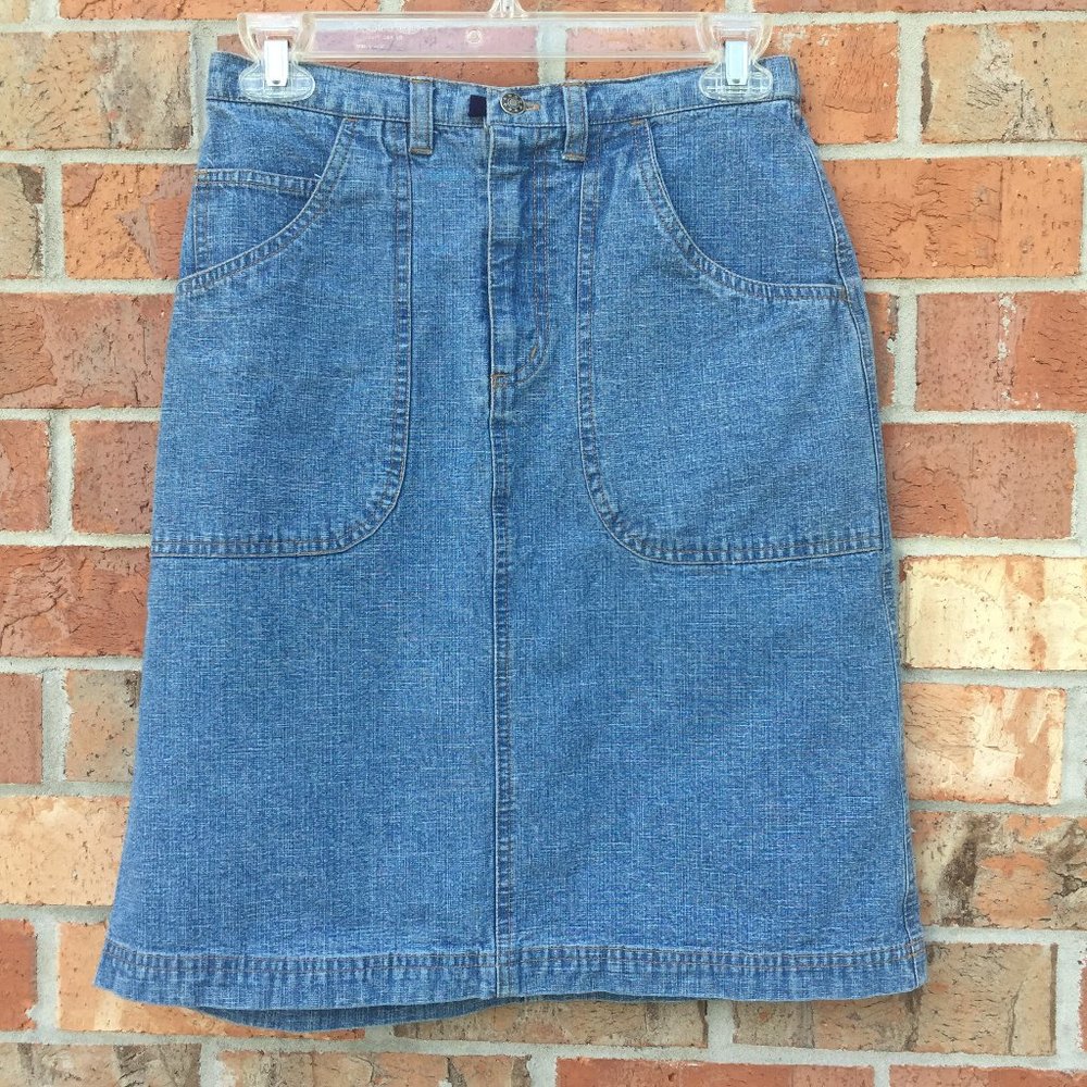 Paradise Bay Blue Jean Skirt Size 8 Pockets Denim